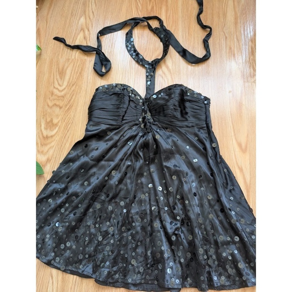 SOLD bebe silk beaded top Y2K fairy going out halter top XS sequin club wear ba